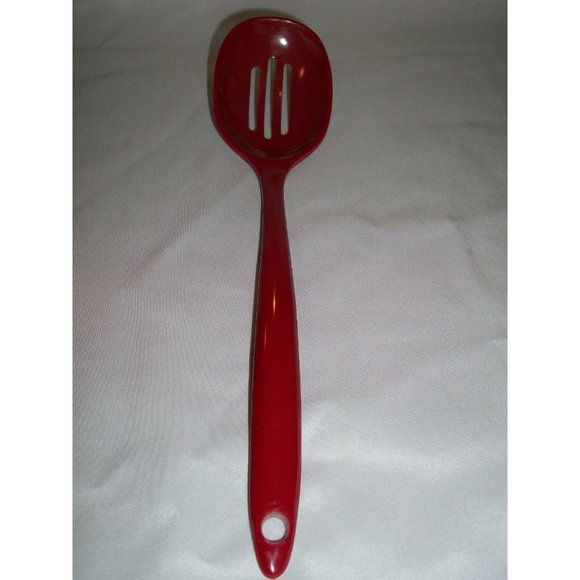 Red Melamine 11.5" Slotted Norpro Spoon Kitchen Serving Picnic BBQ Outdoor Pool - Picture 1 of 3